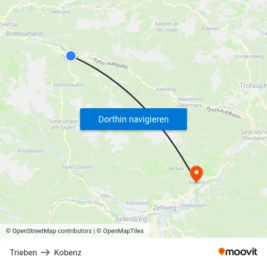 Trieben to Kobenz map
