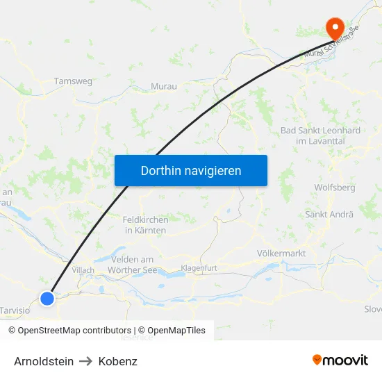 Arnoldstein to Kobenz map
