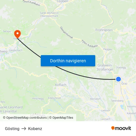 Gösting to Kobenz map