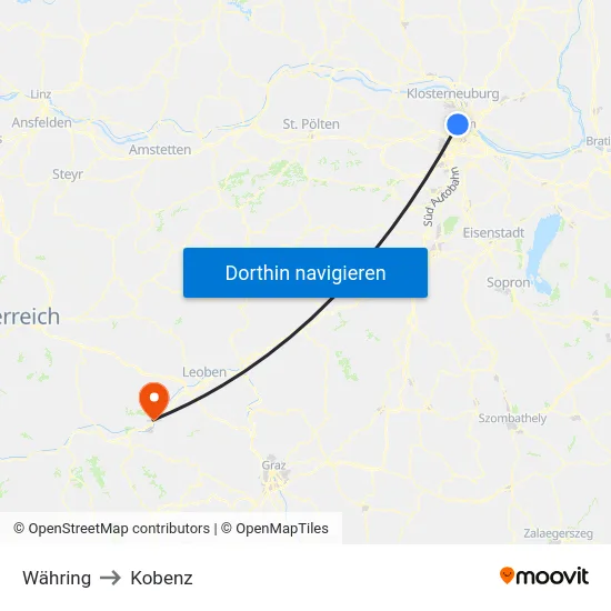 Währing to Kobenz map