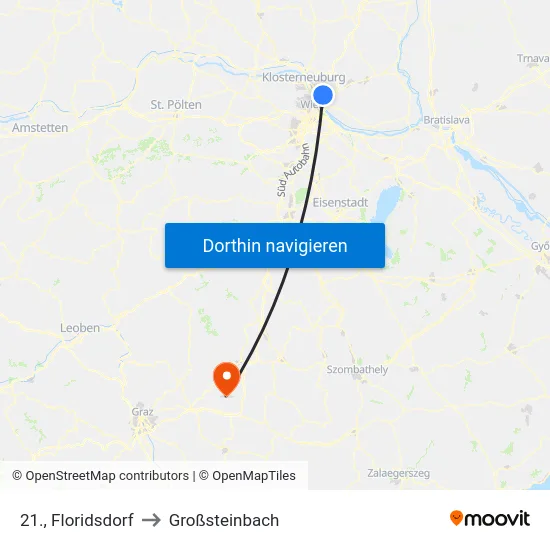 21., Floridsdorf to Großsteinbach map