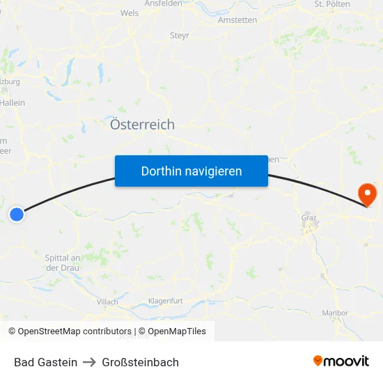Bad Gastein to Großsteinbach map