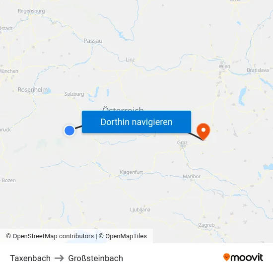 Taxenbach to Großsteinbach map