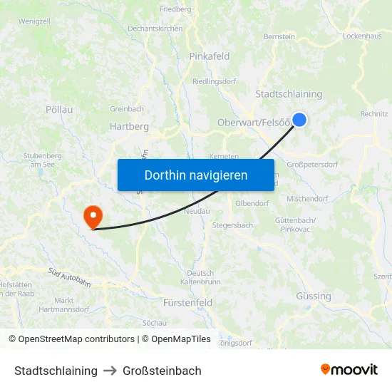 Stadtschlaining to Großsteinbach map