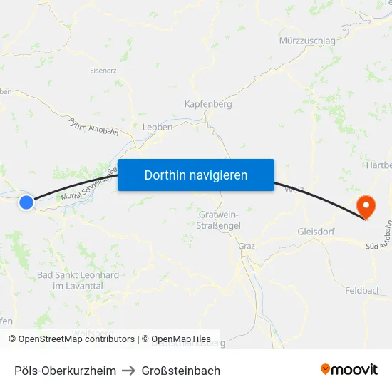 Pöls-Oberkurzheim to Großsteinbach map