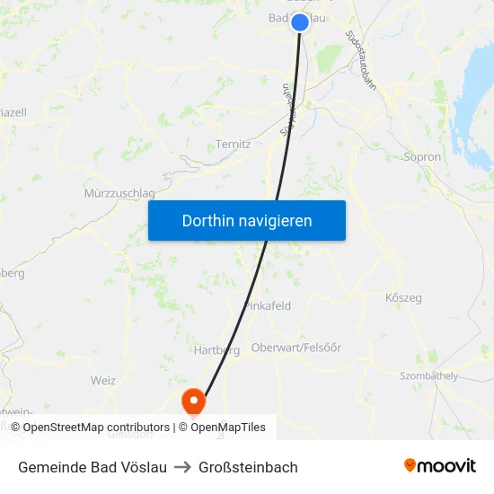 Gemeinde Bad Vöslau to Großsteinbach map
