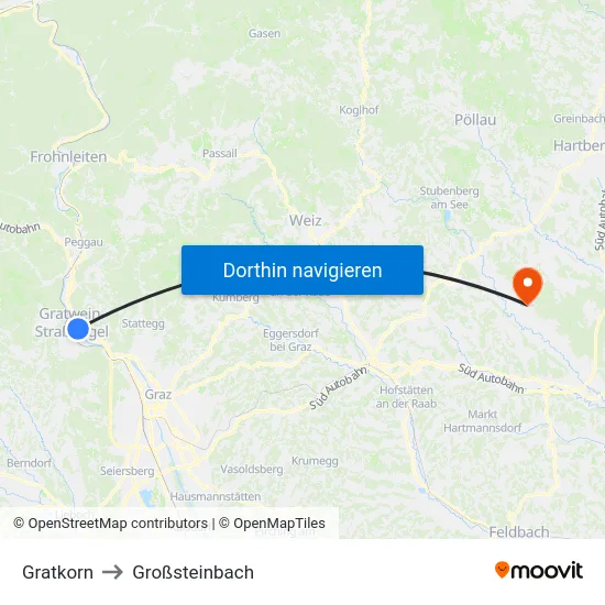 Gratkorn to Großsteinbach map