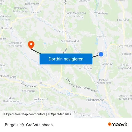 Burgau to Großsteinbach map