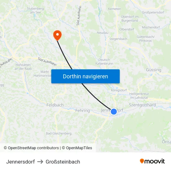 Jennersdorf to Großsteinbach map