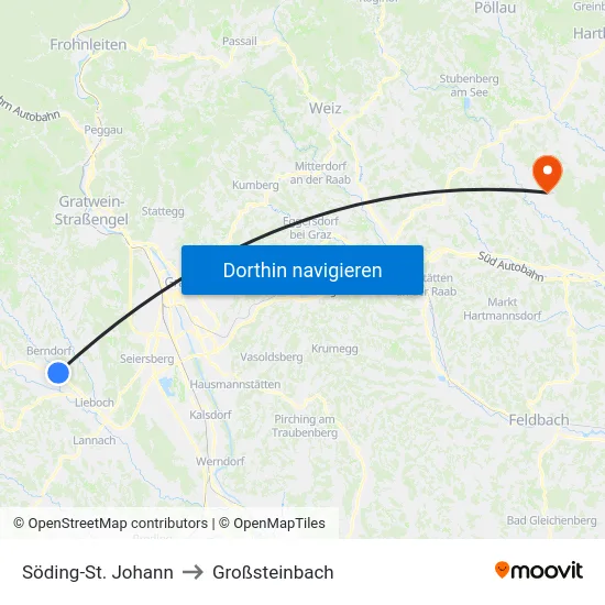 Söding-St. Johann to Großsteinbach map