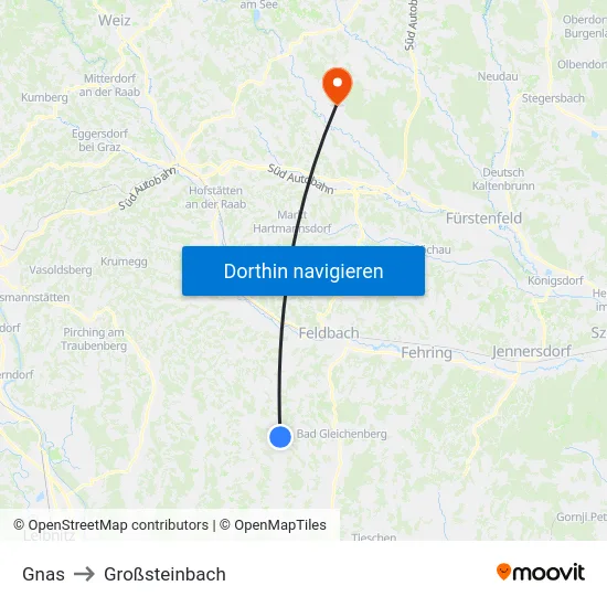 Gnas to Großsteinbach map