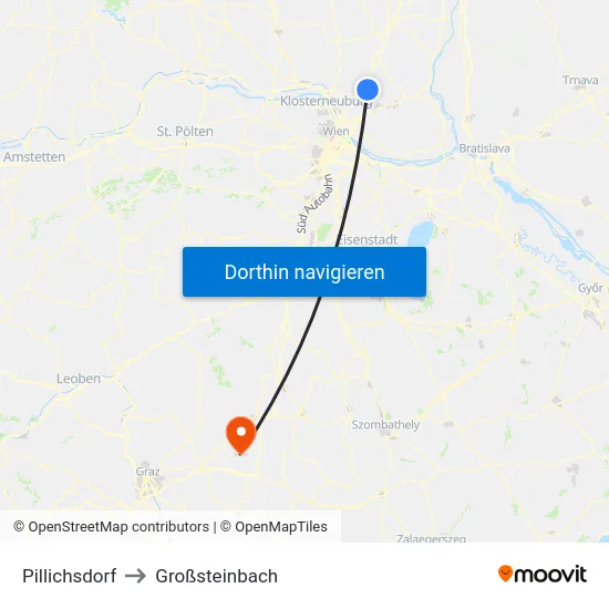 Pillichsdorf to Großsteinbach map