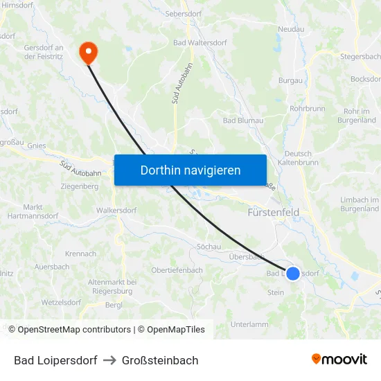 Bad Loipersdorf to Großsteinbach map