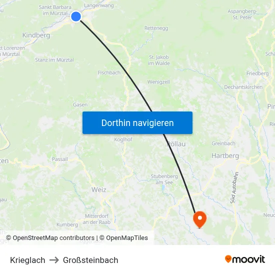 Krieglach to Großsteinbach map