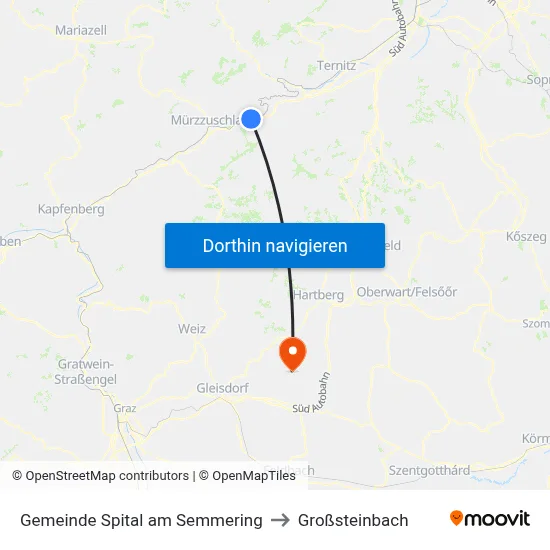 Gemeinde Spital am Semmering to Großsteinbach map