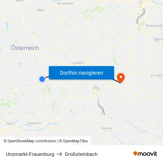 Unzmarkt-Frauenburg to Großsteinbach map