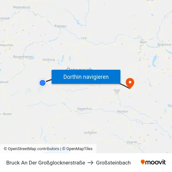 Bruck An Der Großglocknerstraße to Großsteinbach map