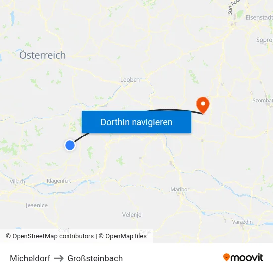 Micheldorf to Großsteinbach map