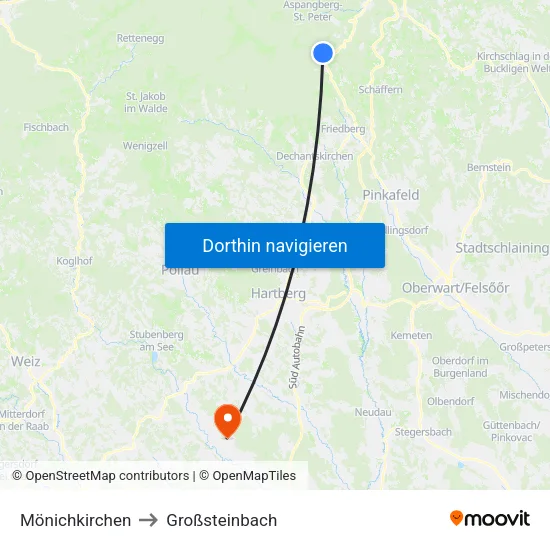 Mönichkirchen to Großsteinbach map