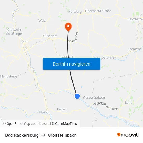 Bad Radkersburg to Großsteinbach map