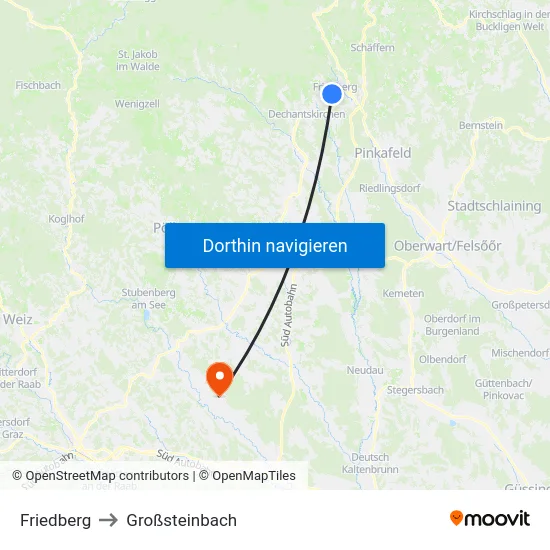 Friedberg to Großsteinbach map