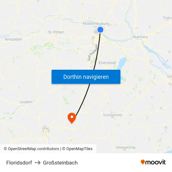 Floridsdorf to Großsteinbach map