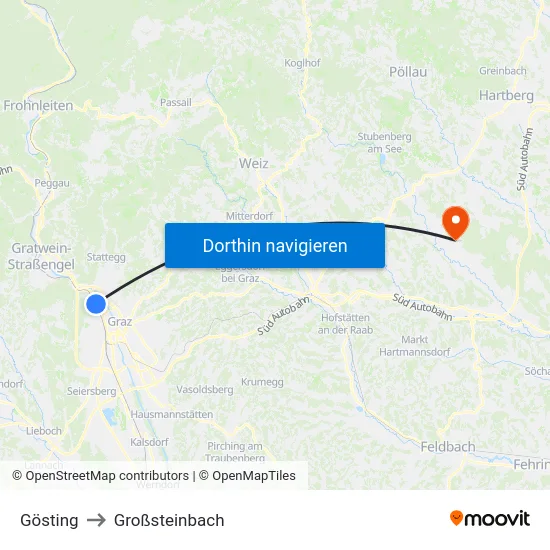 Gösting to Großsteinbach map
