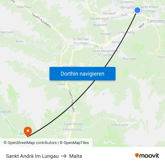 Sankt Andrä Im Lungau to Malta map
