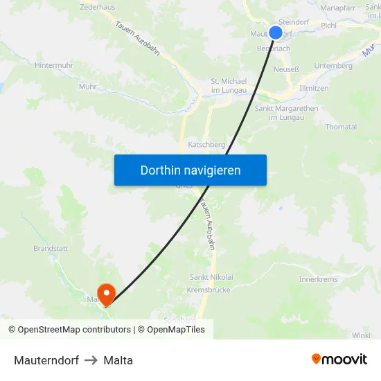 Mauterndorf to Malta map