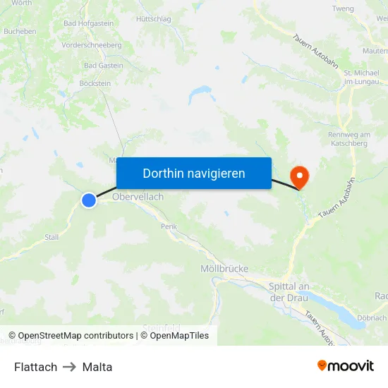 Flattach to Malta map