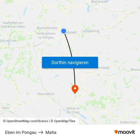 Eben Im Pongau to Malta map