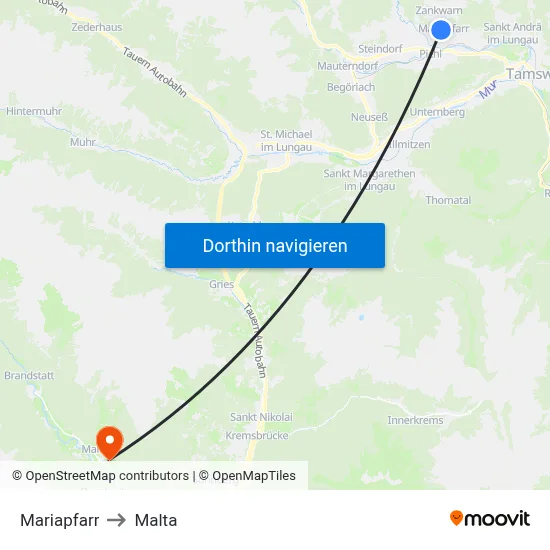 Mariapfarr to Malta map