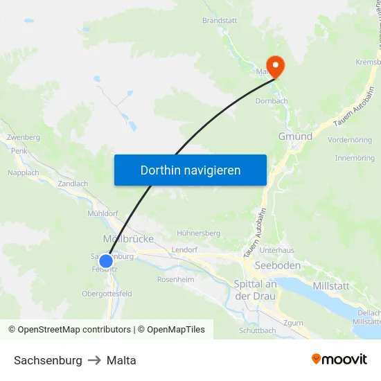 Sachsenburg to Malta map