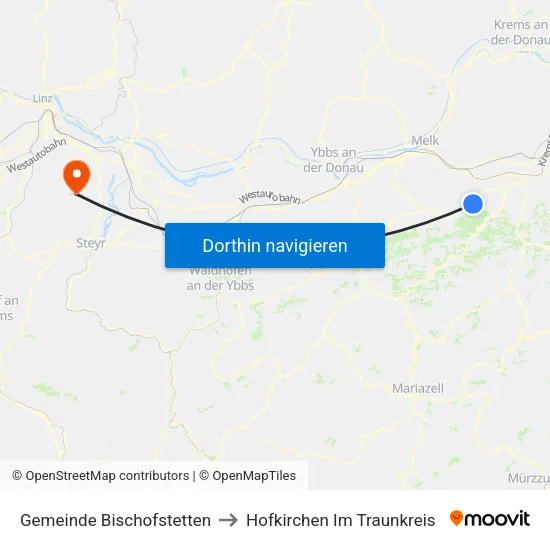 Gemeinde Bischofstetten to Hofkirchen Im Traunkreis map