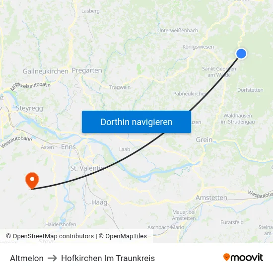 Altmelon to Hofkirchen Im Traunkreis map