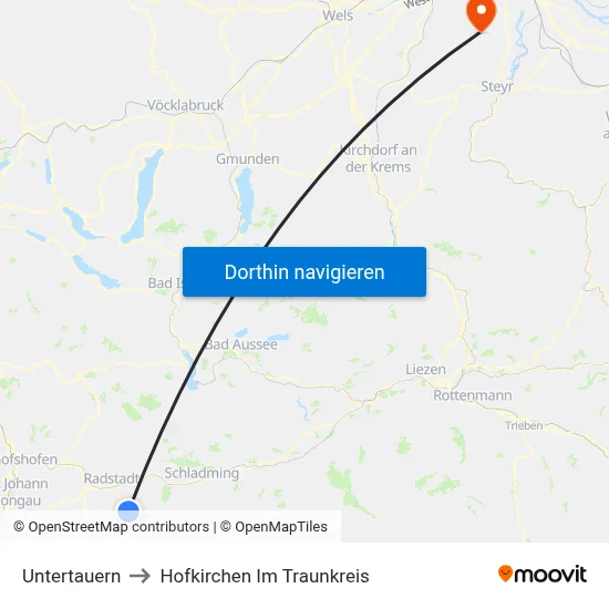 Untertauern to Hofkirchen Im Traunkreis map