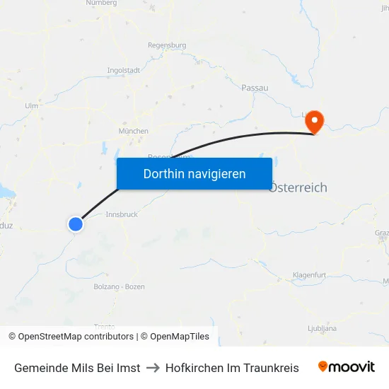 Gemeinde Mils Bei Imst to Hofkirchen Im Traunkreis map