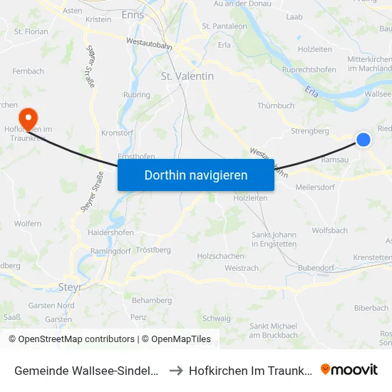 Gemeinde Wallsee-Sindelburg to Hofkirchen Im Traunkreis map
