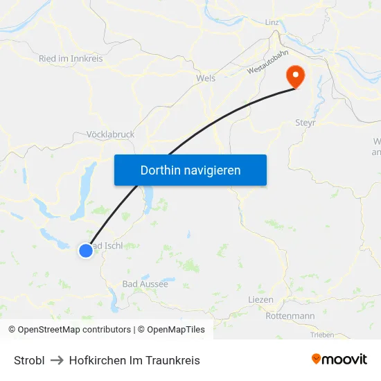 Strobl to Hofkirchen Im Traunkreis map