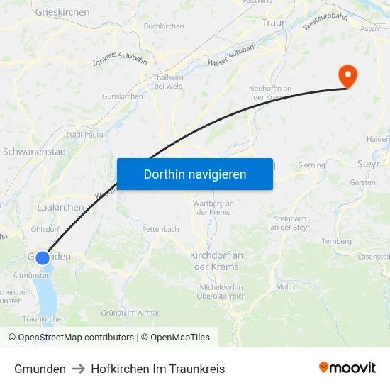Gmunden to Hofkirchen Im Traunkreis map