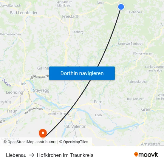 Liebenau to Hofkirchen Im Traunkreis map