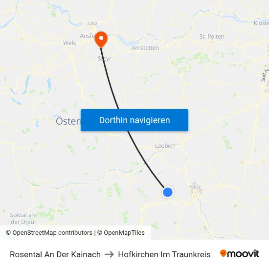 Rosental An Der Kainach to Hofkirchen Im Traunkreis map