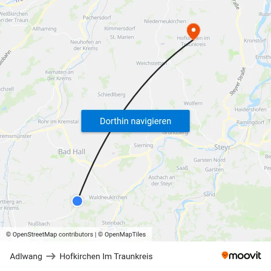 Adlwang to Hofkirchen Im Traunkreis map