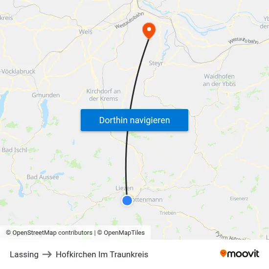 Lassing to Hofkirchen Im Traunkreis map