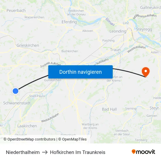 Niederthalheim to Hofkirchen Im Traunkreis map