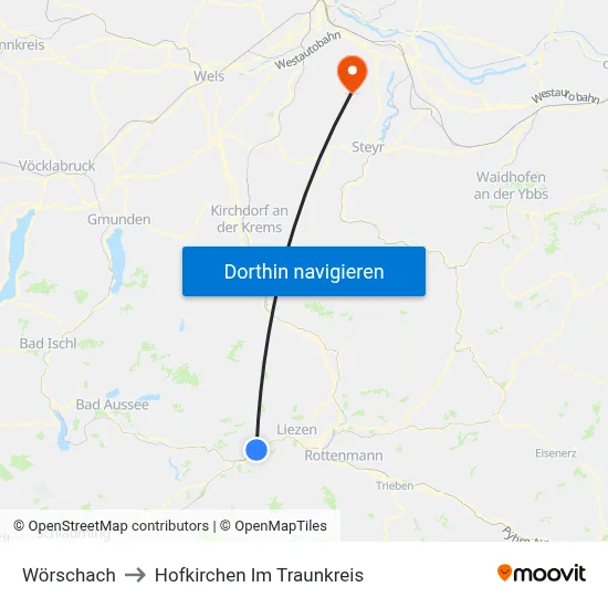 Wörschach to Hofkirchen Im Traunkreis map