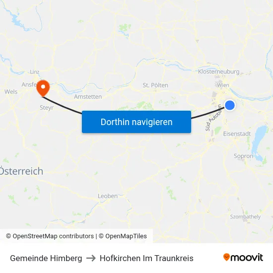 Gemeinde Himberg to Hofkirchen Im Traunkreis map
