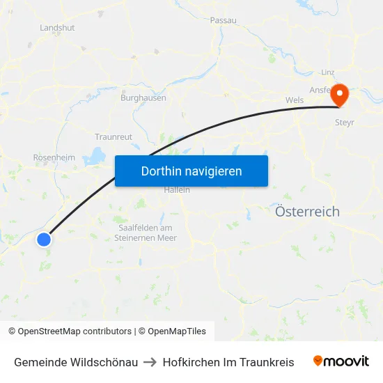Gemeinde Wildschönau to Hofkirchen Im Traunkreis map