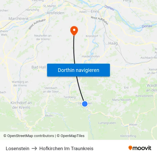 Losenstein to Hofkirchen Im Traunkreis map