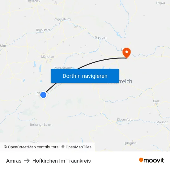 Amras to Hofkirchen Im Traunkreis map